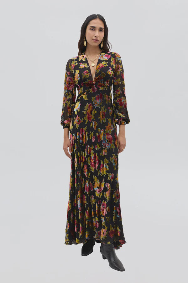 RIXO Emory Dress in Countryside Devore BlacK