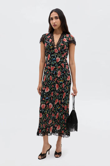 RIXO Clarice Dress in Butterfly Floral Black