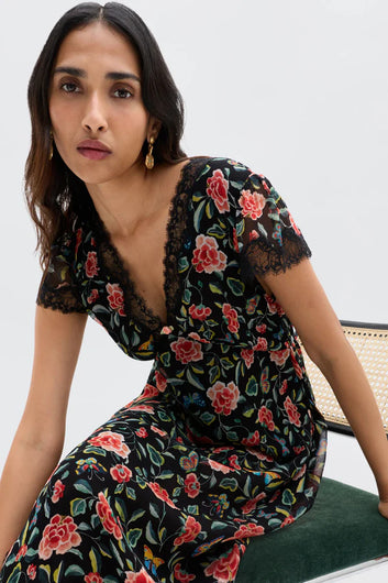 RIXO Clarice Dress in Butterfly Floral Black