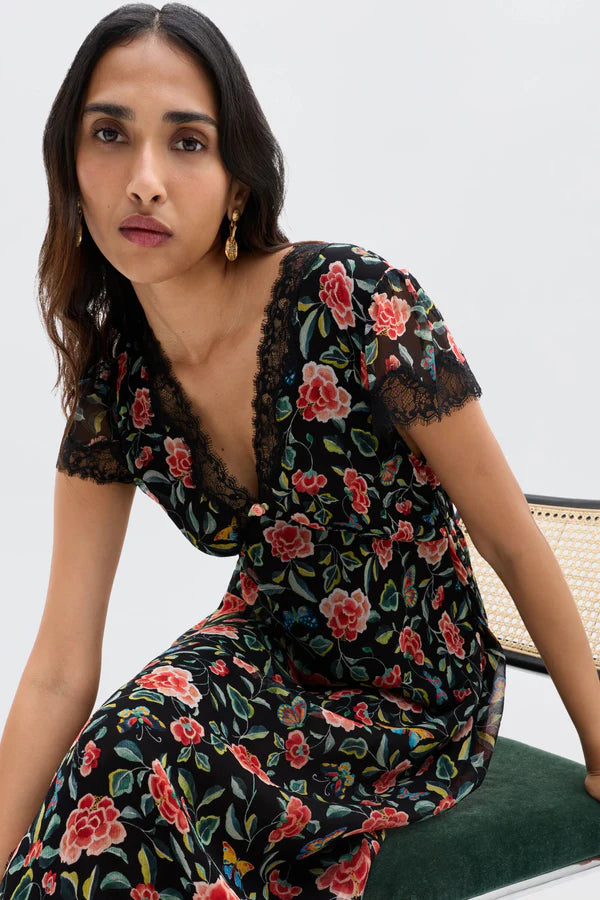 RIXO Clarice Dress in Butterfly Floral Black