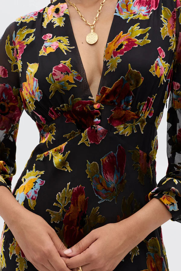 RIXO Emory Dress in Countryside Devore BlacK