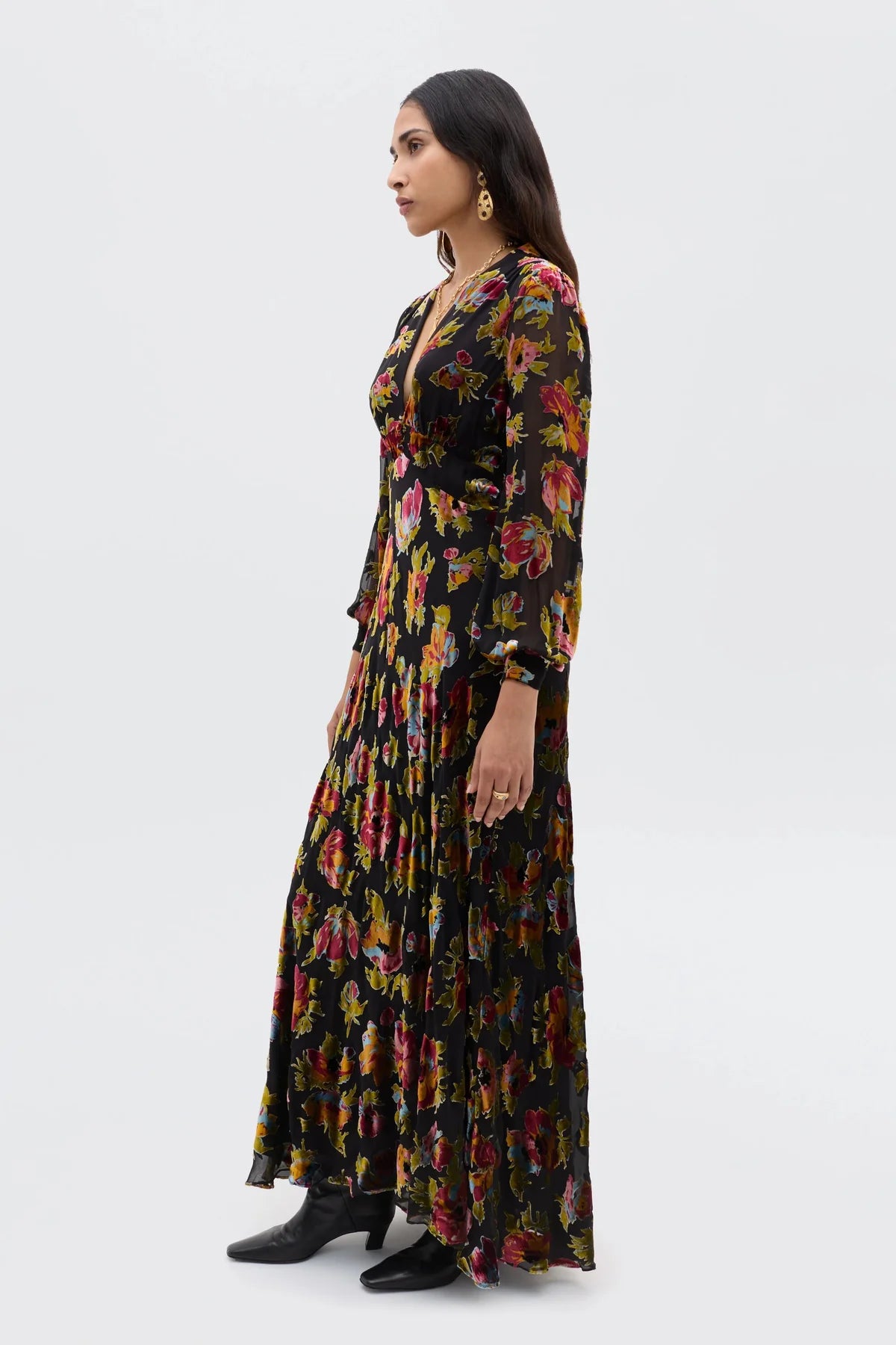 RIXO Emory Dress in Countryside Devore BlacK