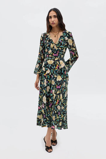 RIXO Cedar Dress in Butterfly Floral Charcoal
