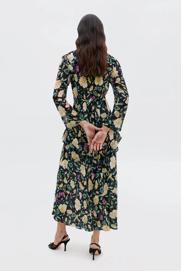 RIXO Cedar Dress in Butterfly Floral Charcoal
