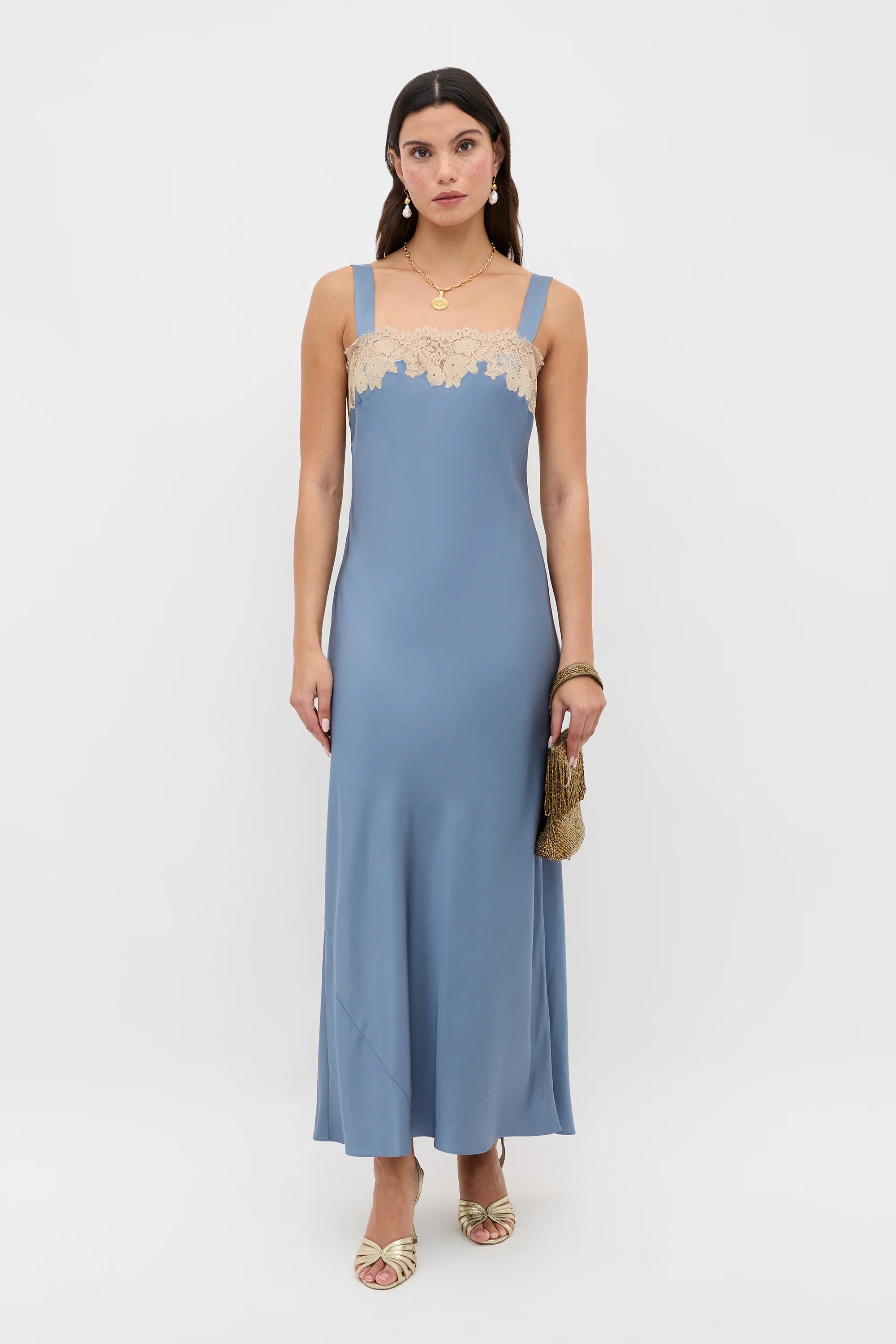 RIXO Rosamarie Dress in Stone Blue