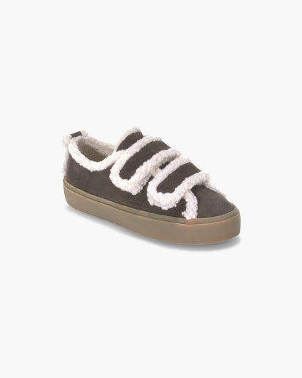 INUIKII Shearling Low Velcro in Dark Brown