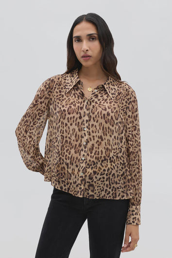 RIXO Blake Top in Mila Leo Brown
