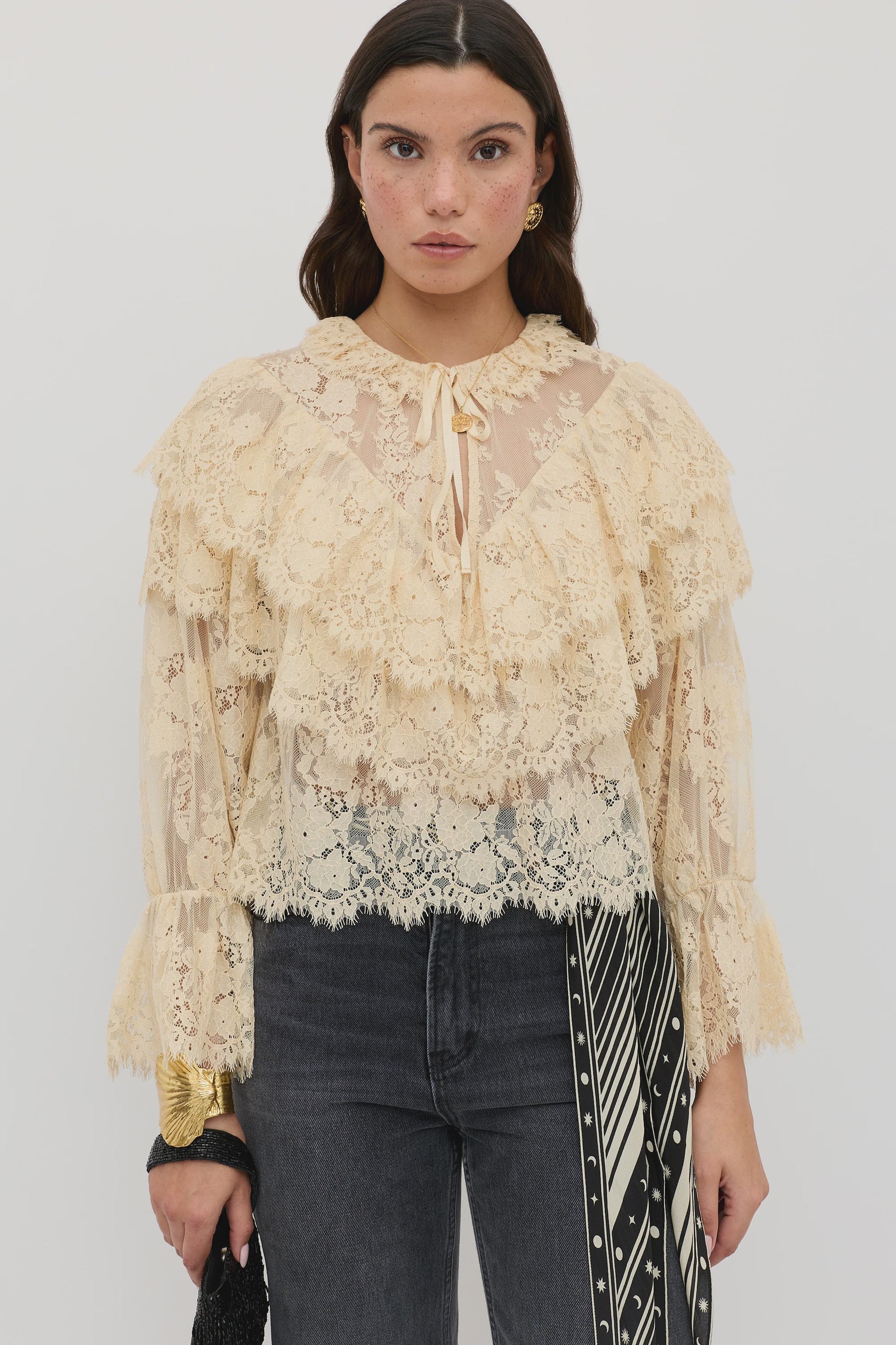 RIXO Faryn Top in Vintage Cream