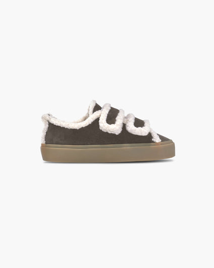 INUIKII Shearling Low Velcro in Dark Brown
