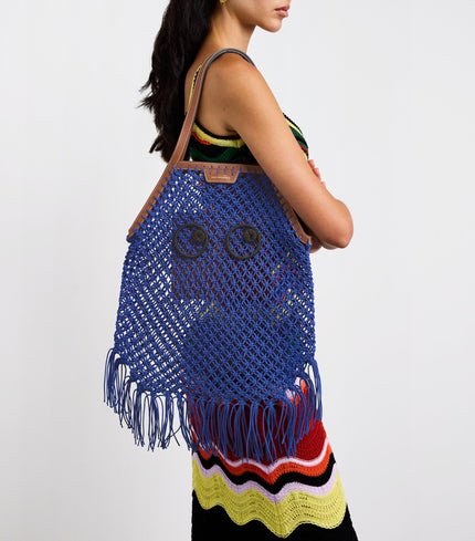 Anya Hindmarch Macrame Fringe Tote Eyes in Electric Blue