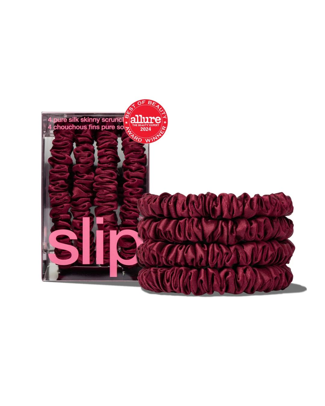 SLIP Skinny Scrunchies Pack of 4 in Maroon