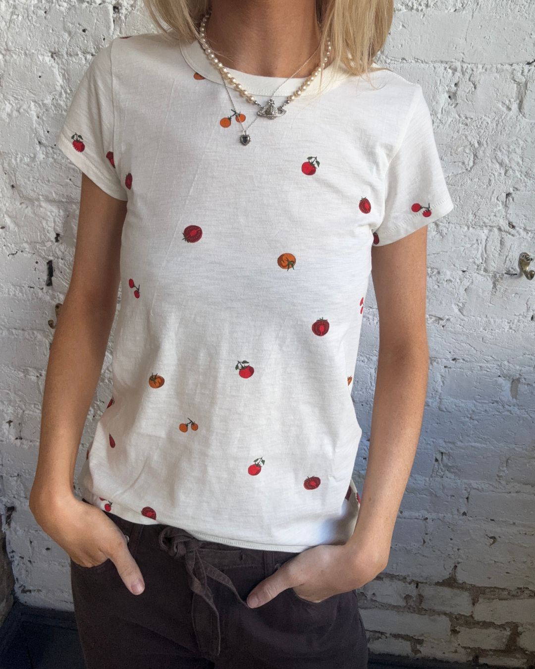 Rag & Bone All Over Baby Tomatoes Tee - Ecru