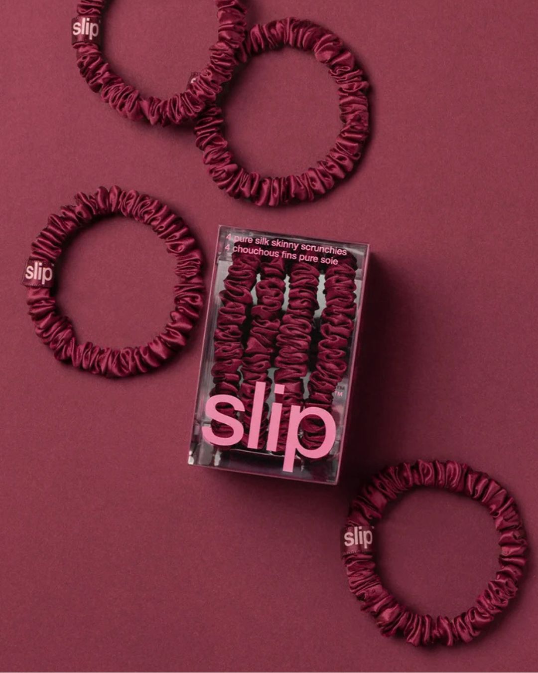 SLIP Skinny Scrunchies Pack of 4 in Maroon