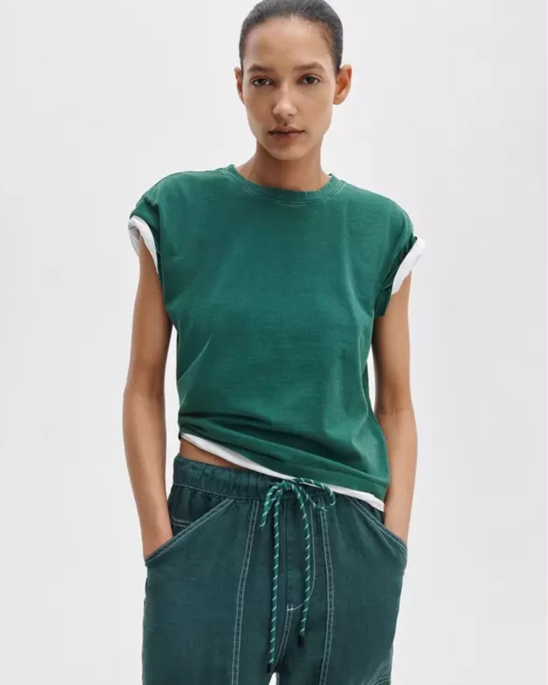 Rag & Bone Distressed Washed Kelly Boxy Tee - Forest