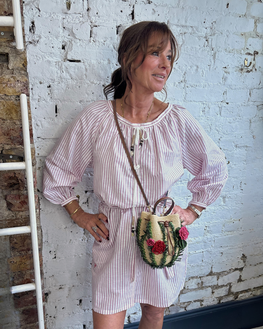 PARK Holiday Shop Short Kaftan in Pink Stripe