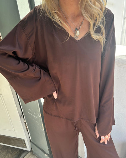 Crossley Brasir LS V Neck Top - Choco