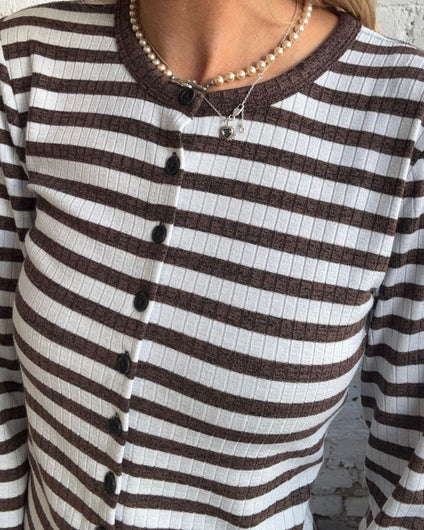 Rag & Bone The Knit Wide Rib Stripe Cardi - Cocoa