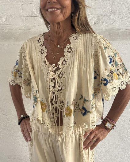 Sea New York Adonna Emb SL Top - Cream