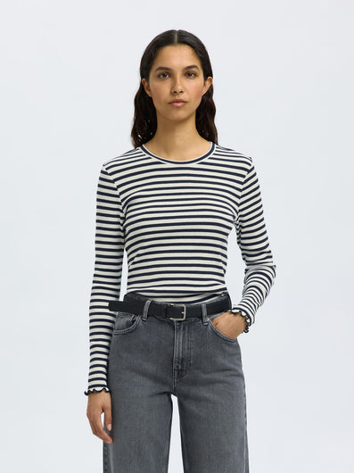 SLF Anna LS Stripe Crew in Dark Sapphire