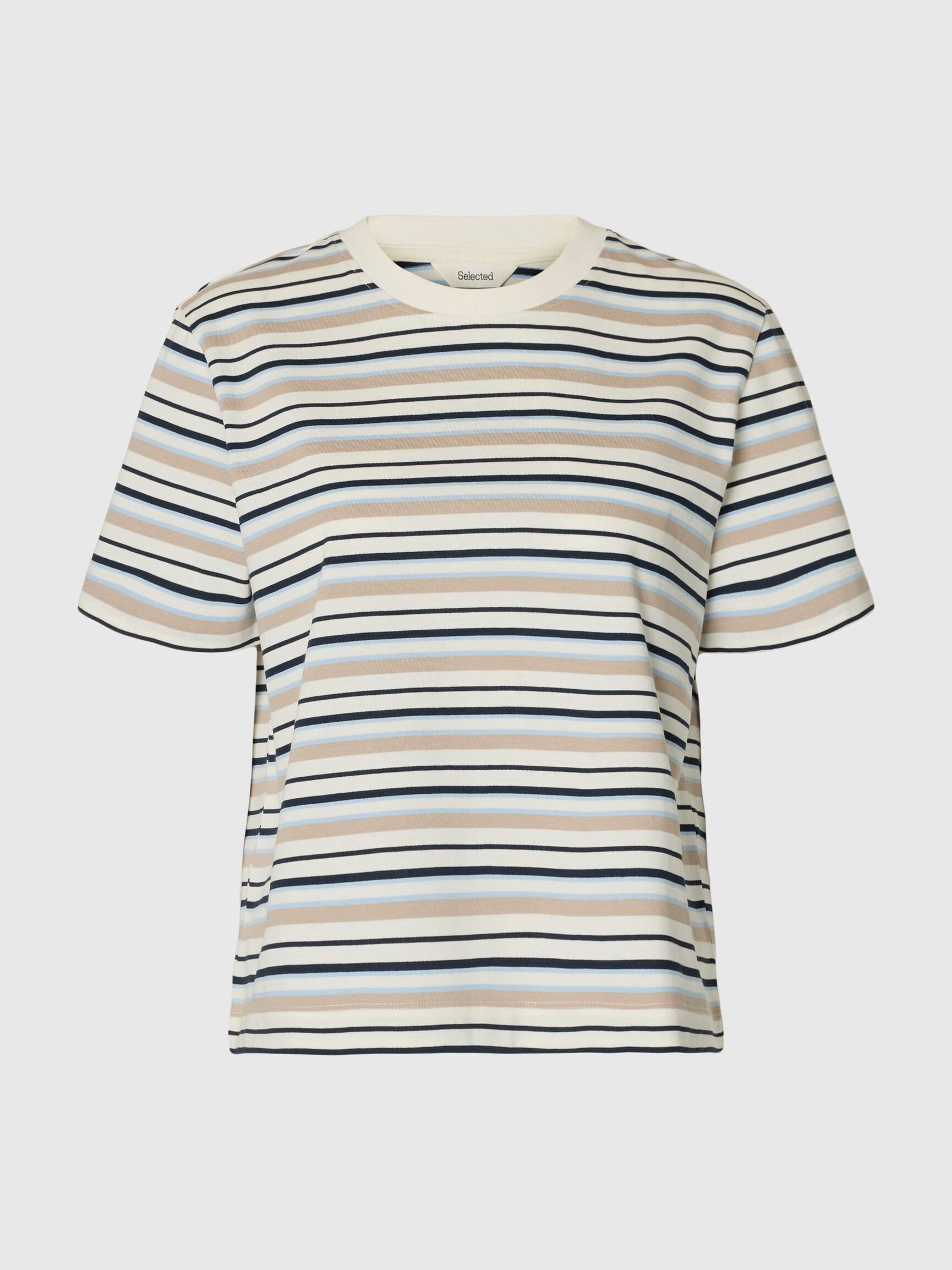 SELECTED Essential SS Striped Boxy Tee in Cashmere Blue, Multi Strip