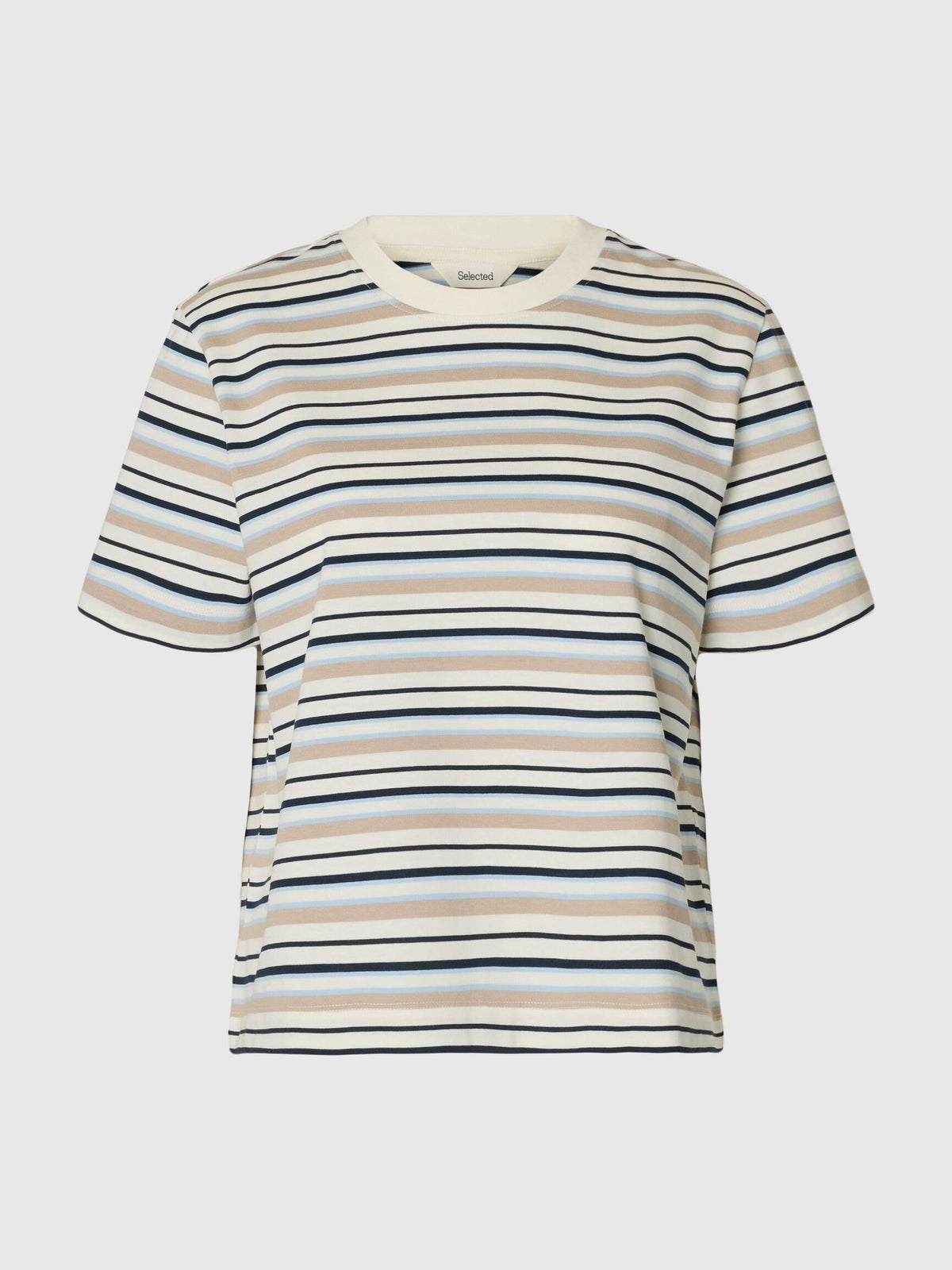 SELECTED Essential SS Striped Boxy Tee in Cashmere Blue, Multi Strip