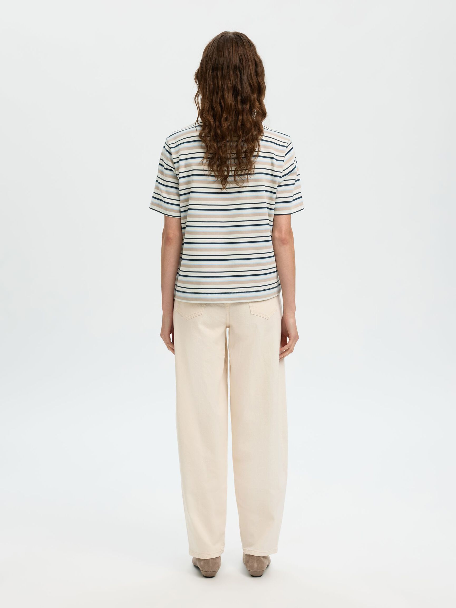 SELECTED Essential SS Striped Boxy Tee in Cashmere Blue, Multi Strip