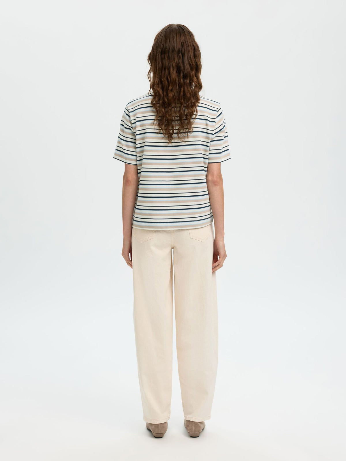 SELECTED Essential SS Striped Boxy Tee in Cashmere Blue, Multi Strip
