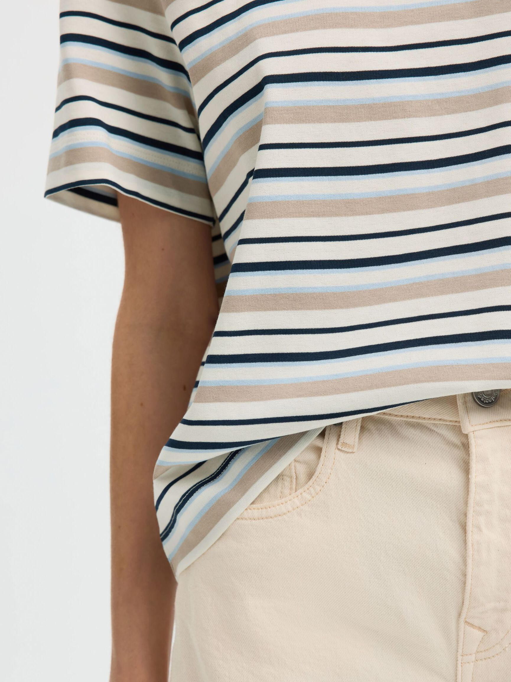 SELECTED Essential SS Striped Boxy Tee in Cashmere Blue, Multi Strip