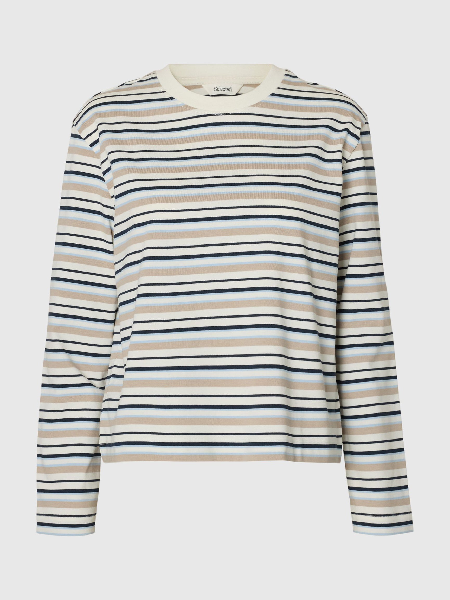 SELECTED Essential LS Striped Boxy Tee in Cashmere Blue, Multi stripe