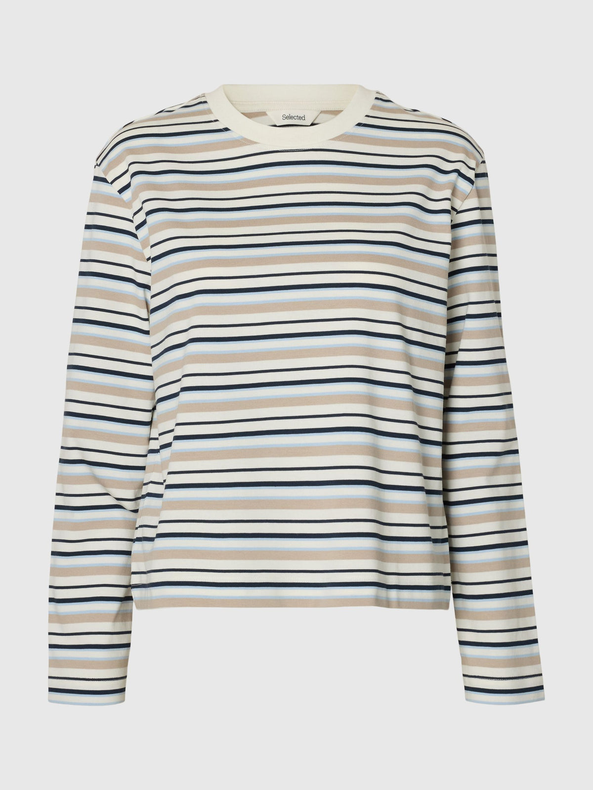 SELECTED Essential LS Striped Boxy Tee in Cashmere Blue, Multi stripe