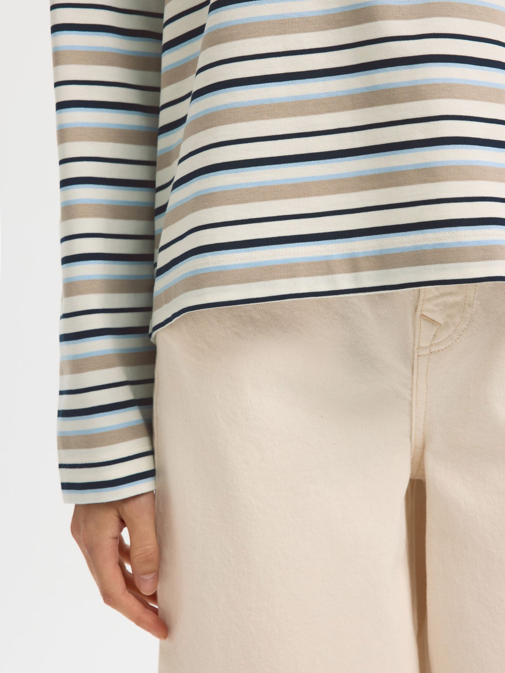 SELECTED Essential LS Striped Boxy Tee in Cashmere Blue, Multi stripe