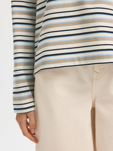 SELECTED Essential LS Striped Boxy Tee in Cashmere Blue, Multi stripe