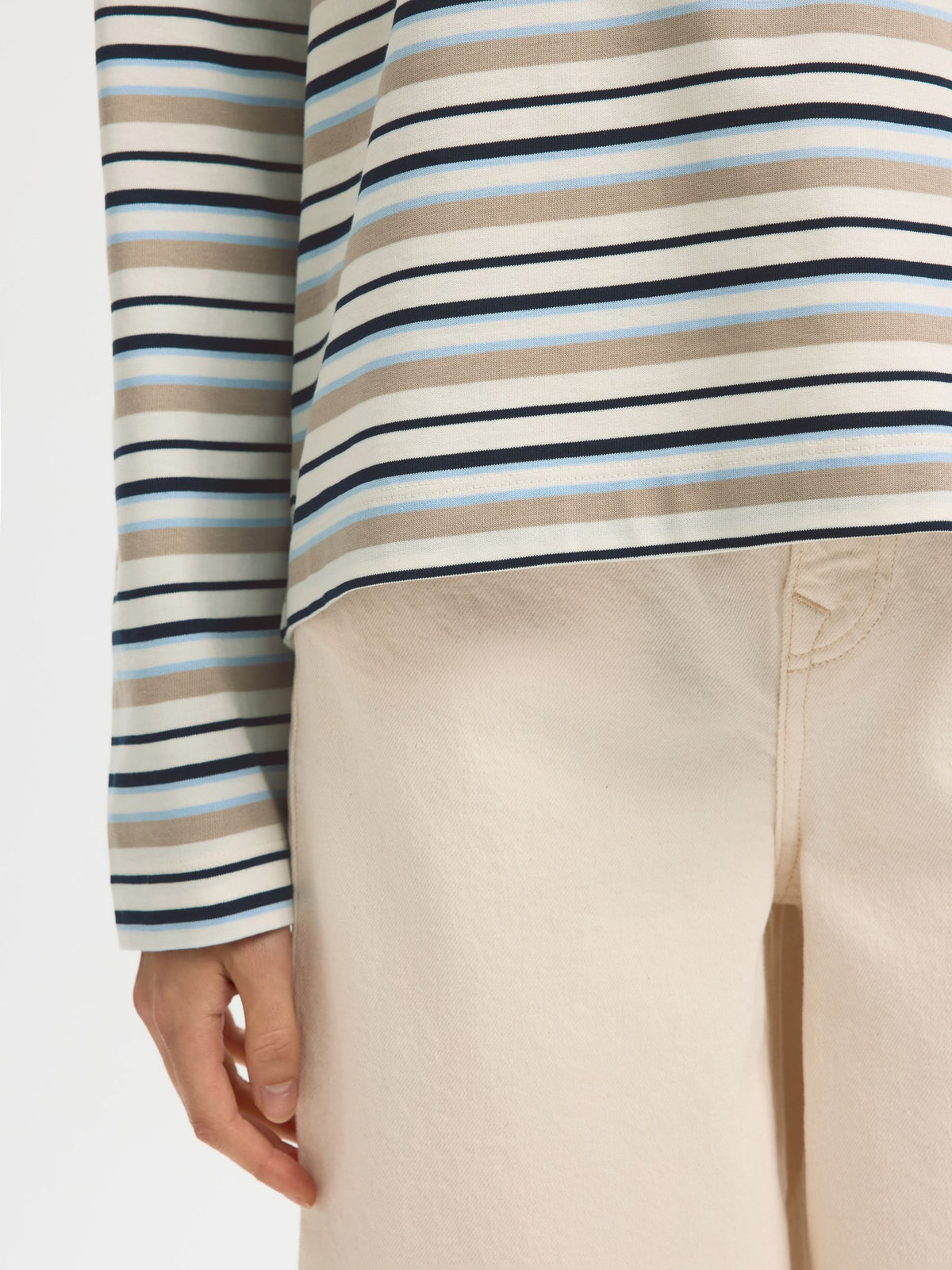 SELECTED Essential LS Striped Boxy Tee in Cashmere Blue, Multi stripe