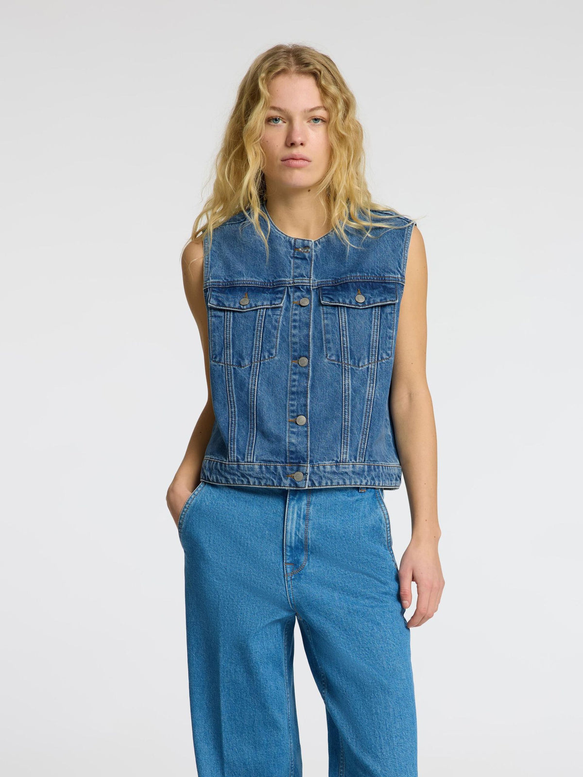SLF Rie Short Vest in Denim