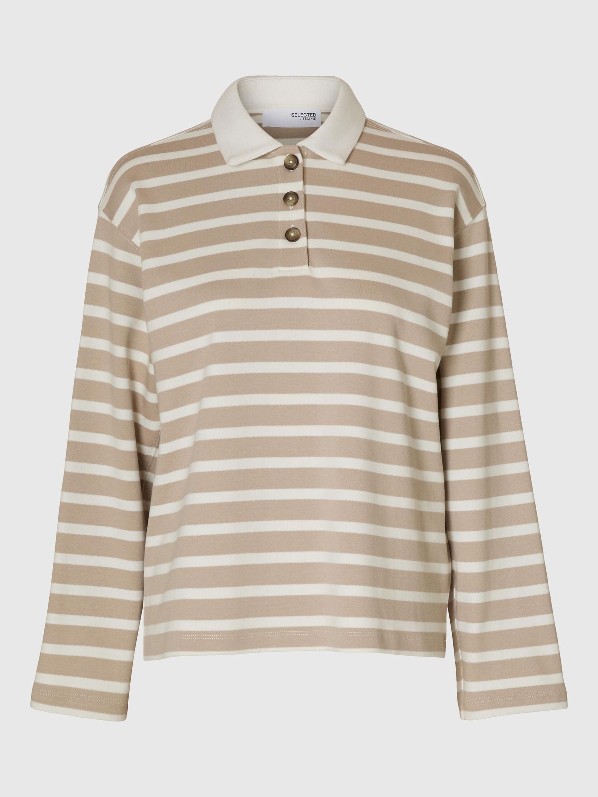 SLF Wada LS Stripe Collar Top in Island Fossil