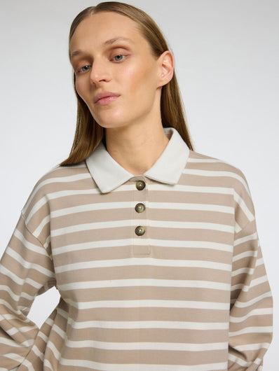 SLF Wada LS Stripe Collar Top in Island Fossil