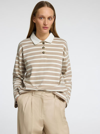 SLF Wada LS Stripe Collar Top in Island Fossil
