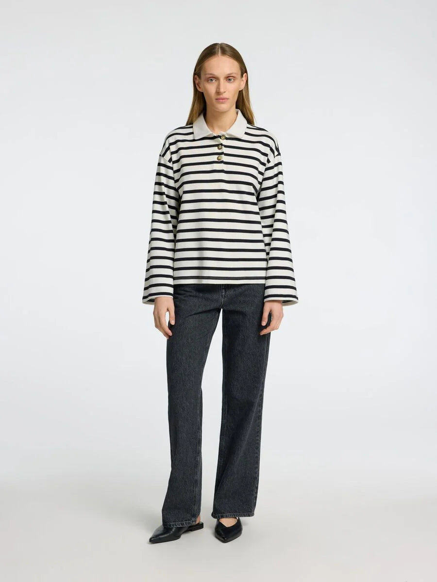 SELECTED Wada LS Stripe Collar Top in Dk Sapphire