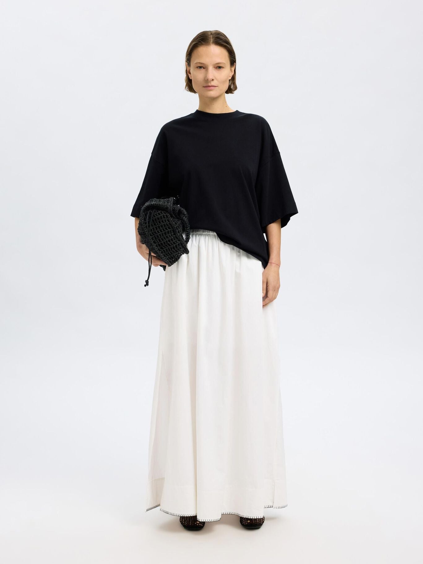 SELECTED Fia Ankle Slit Skirt in White