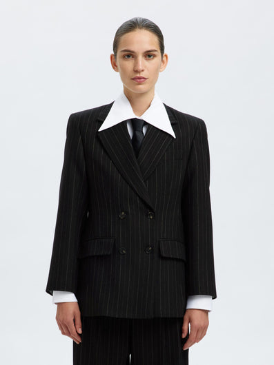 SELECTED Malia Manteco Blazer in Black Pinstripe
