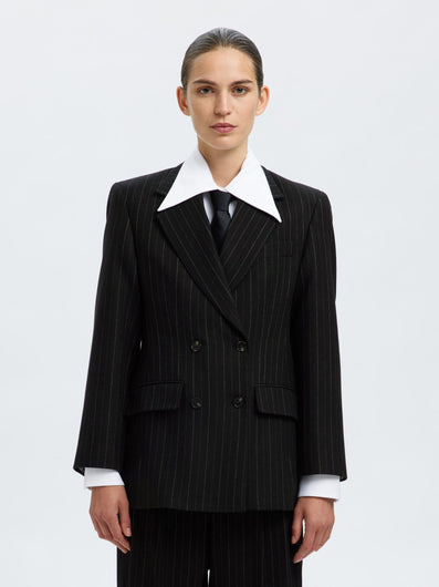 SELECTED Malia Manteco Blazer in Black Pinstripe