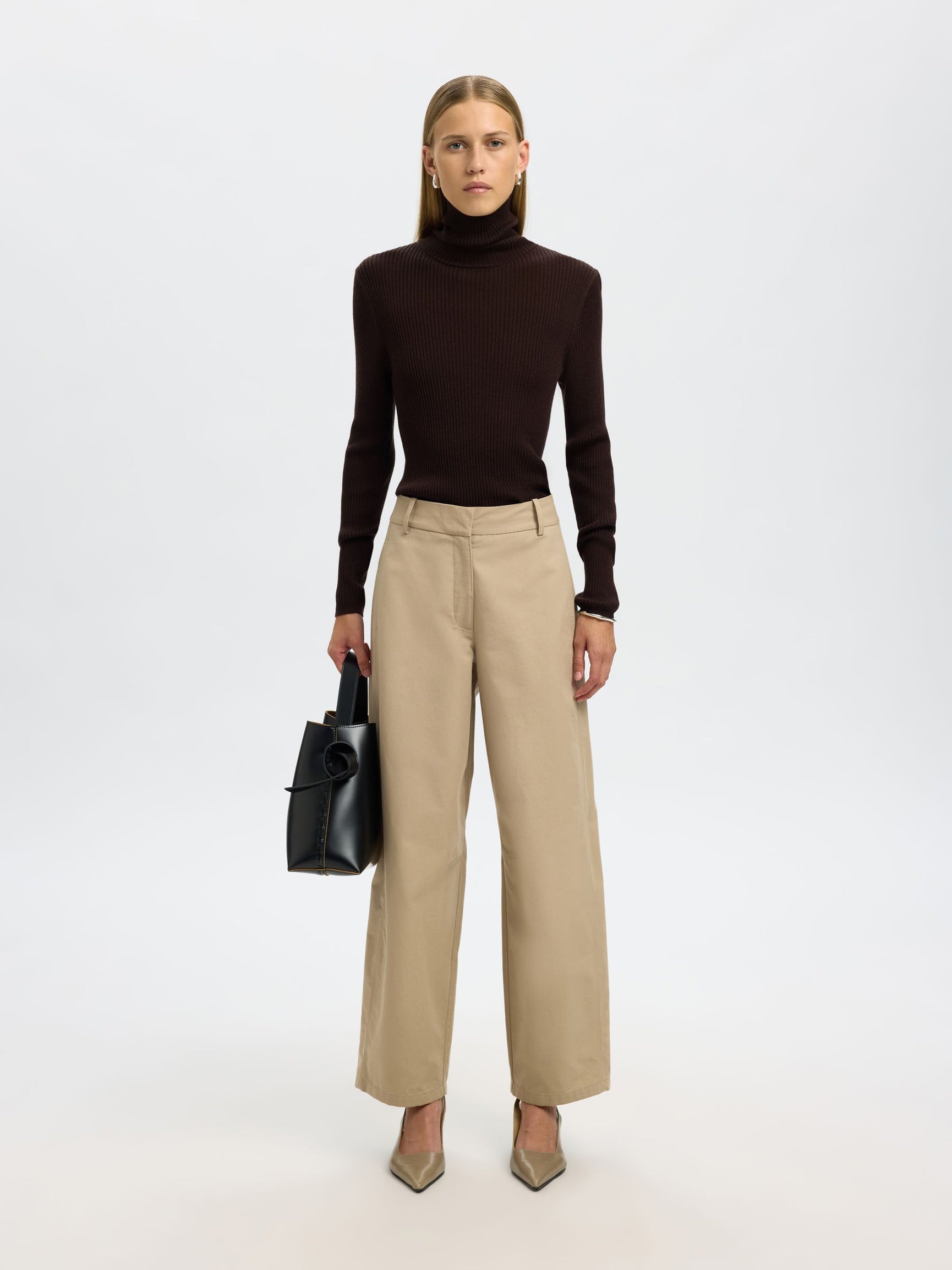 Selected Thea Merino Roll Neck in Chocolate