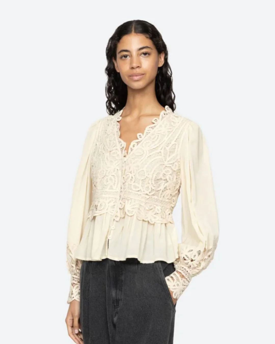 Sea New York Adelina Battenberg Lace Top in Cream – shopatanna