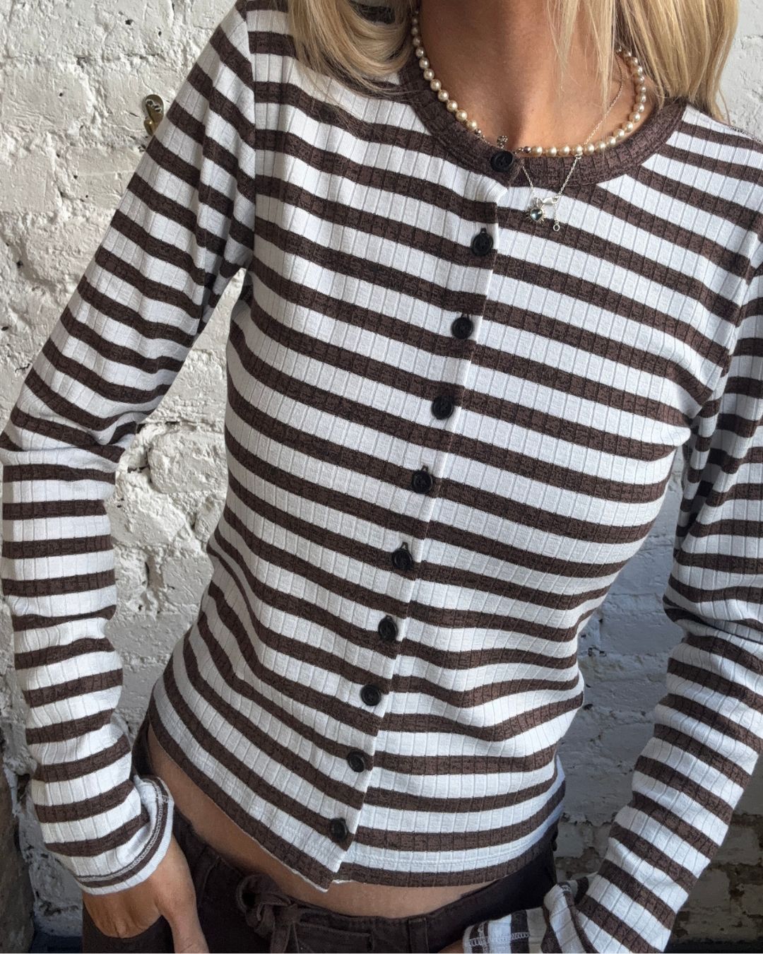 Rag & Bone The Knit Wide Rib Stripe Cardi - Cocoa
