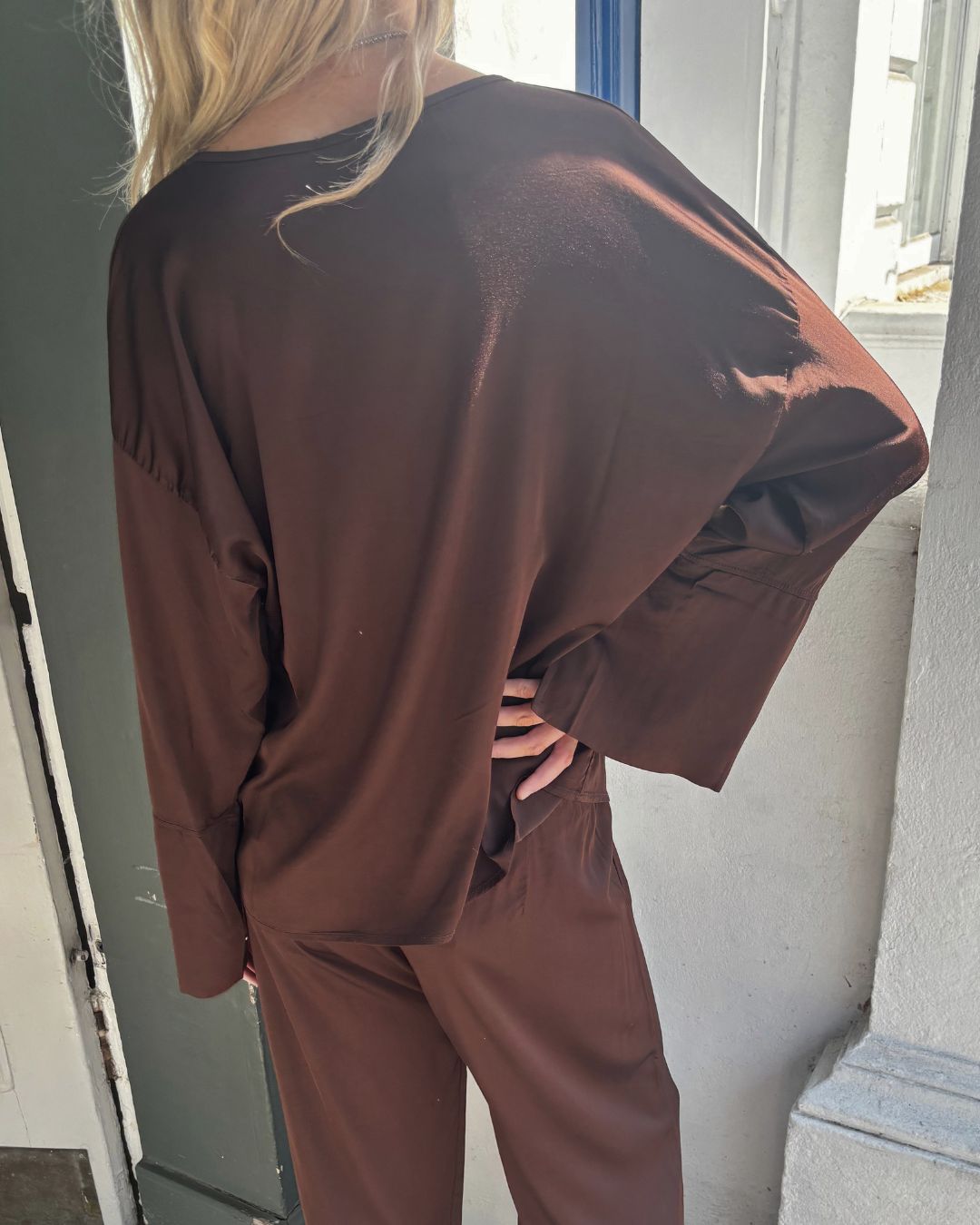Crossley Brasir LS V Neck Top - Choco