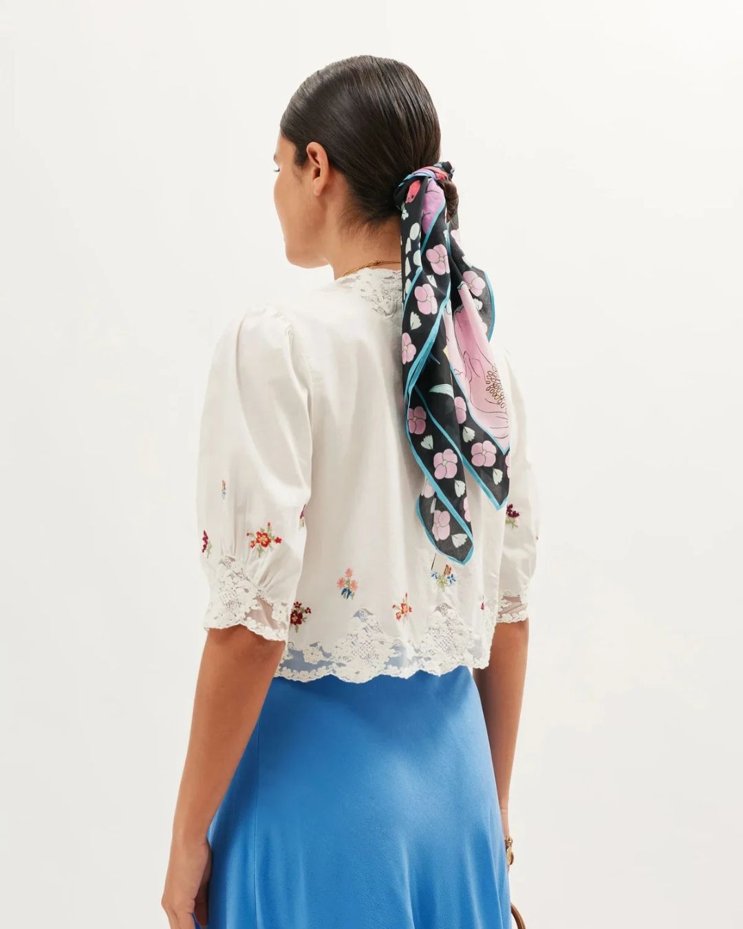 RIXO Ursula Top in Bud Embroidery Ivory