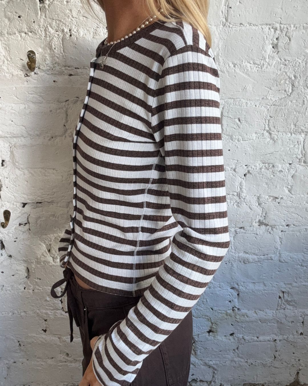 Rag & Bone The Knit Wide Rib Stripe Cardi - Cocoa