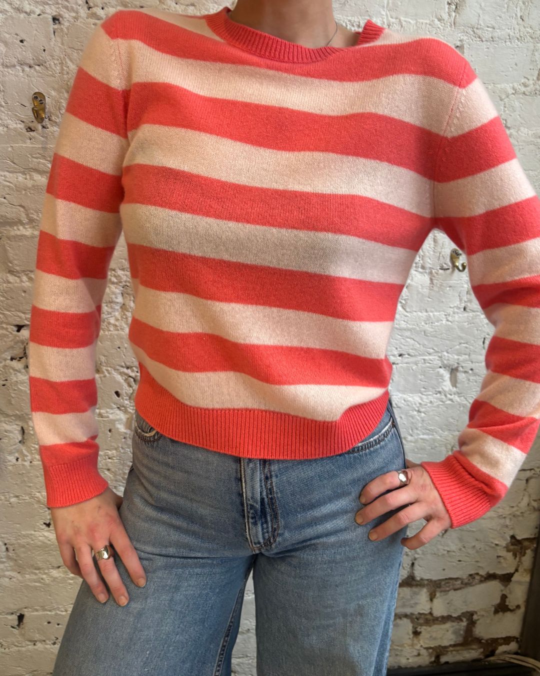Jumper 1234 Stripe Crew in Cerise, Powder Puff