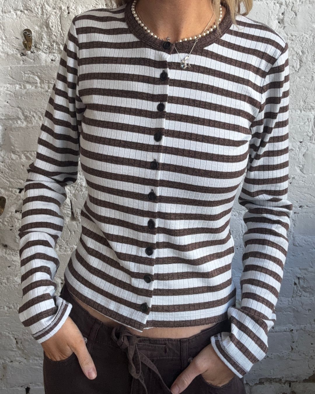 Rag & Bone The Knit Wide Rib Stripe Cardi - Cocoa