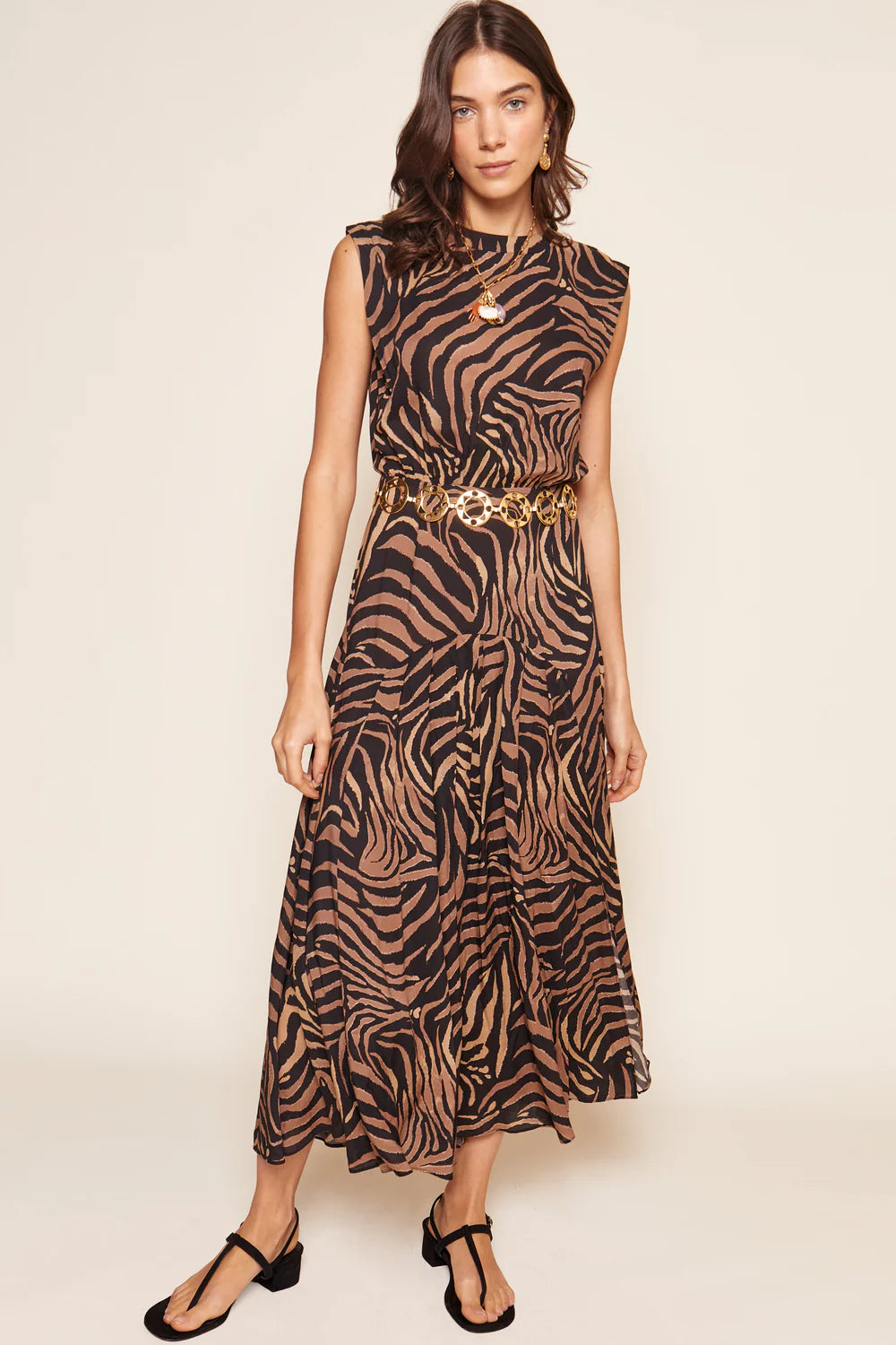 RIXO Coralie Dress in Tiger Patchwork Black